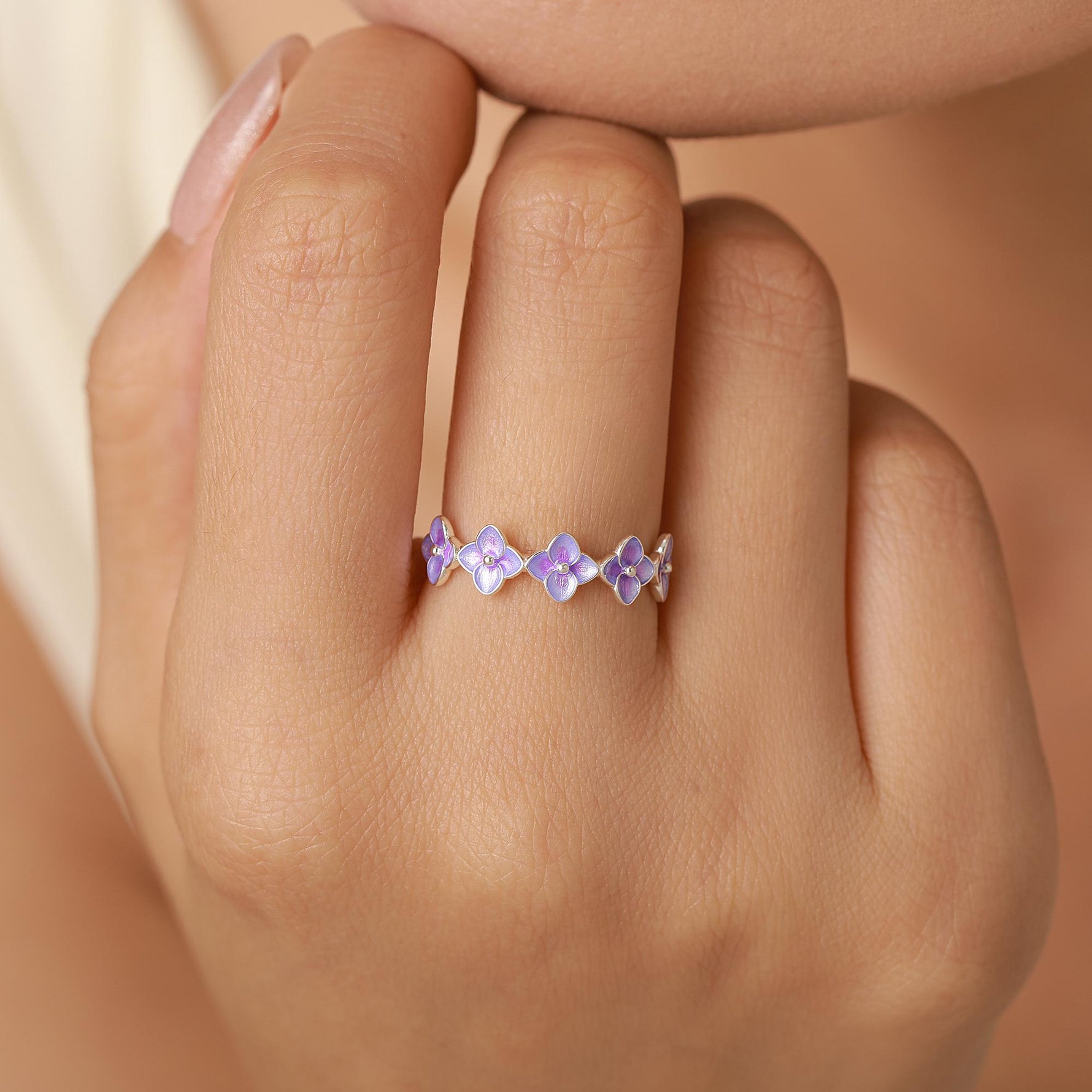 Sterling Silver Purple Hydrangea Open Ring