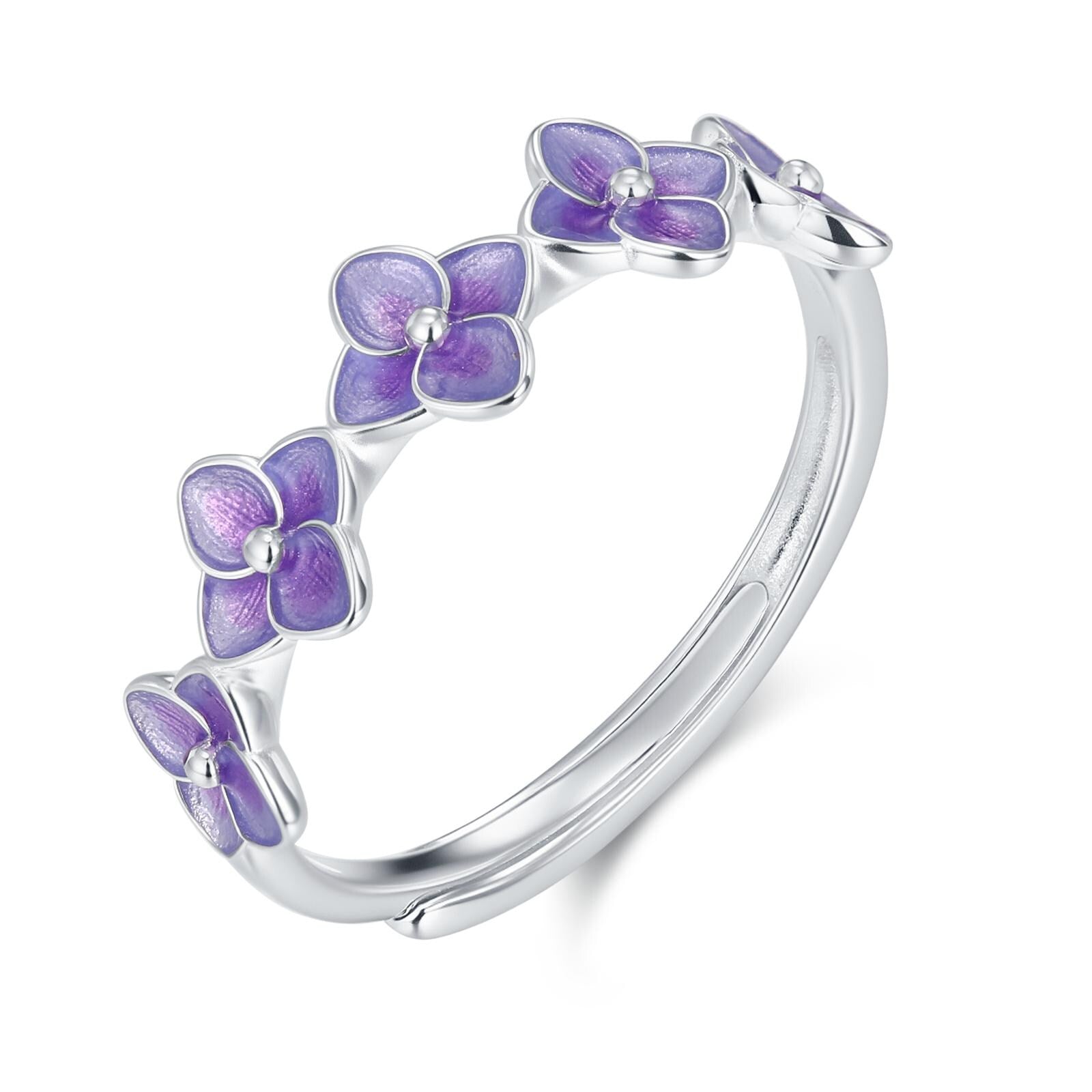 Sterling Silver Purple Hydrangea Open Ring