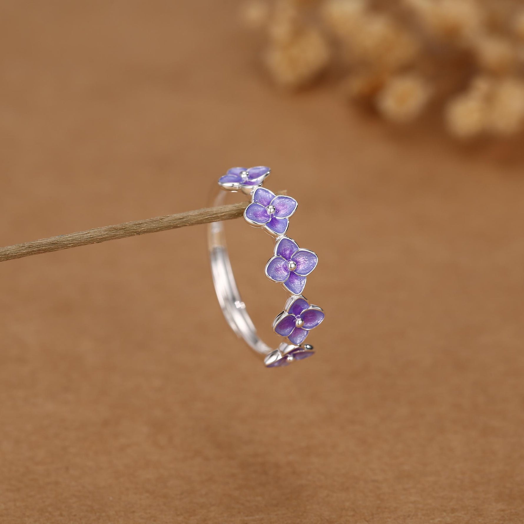 Sterling Silver Purple Hydrangea Open Ring