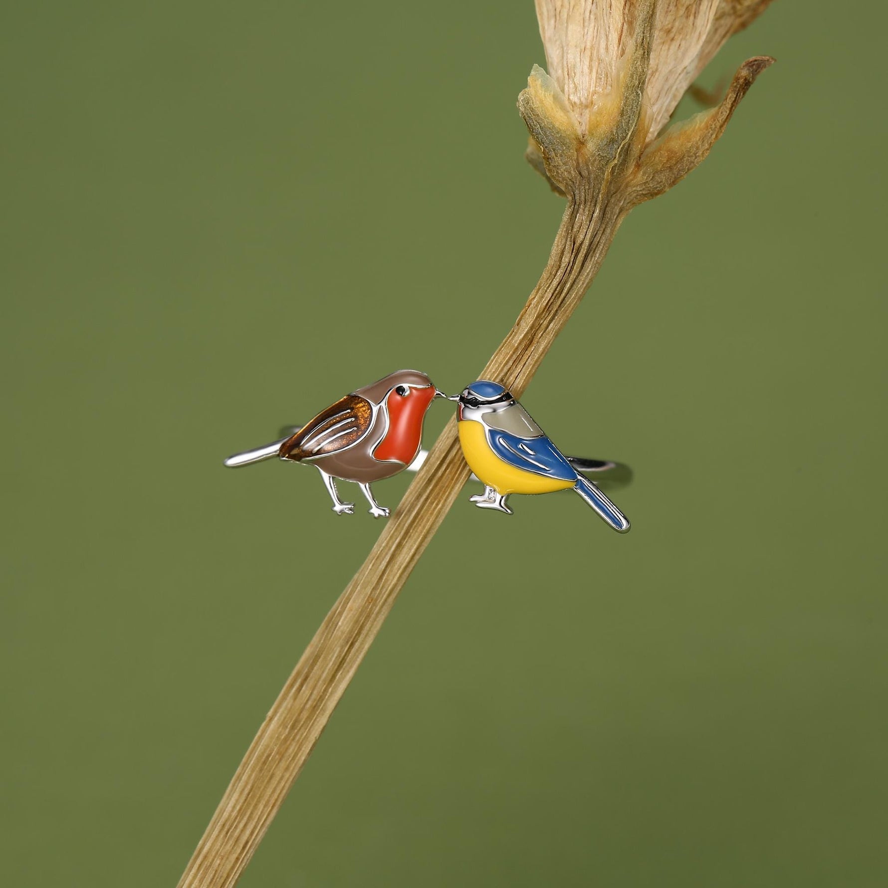 Sterling Silver Robin and Blue Tit Open Ring
