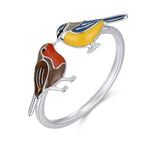 Sterling Silver Robin and Blue Tit Open Ring