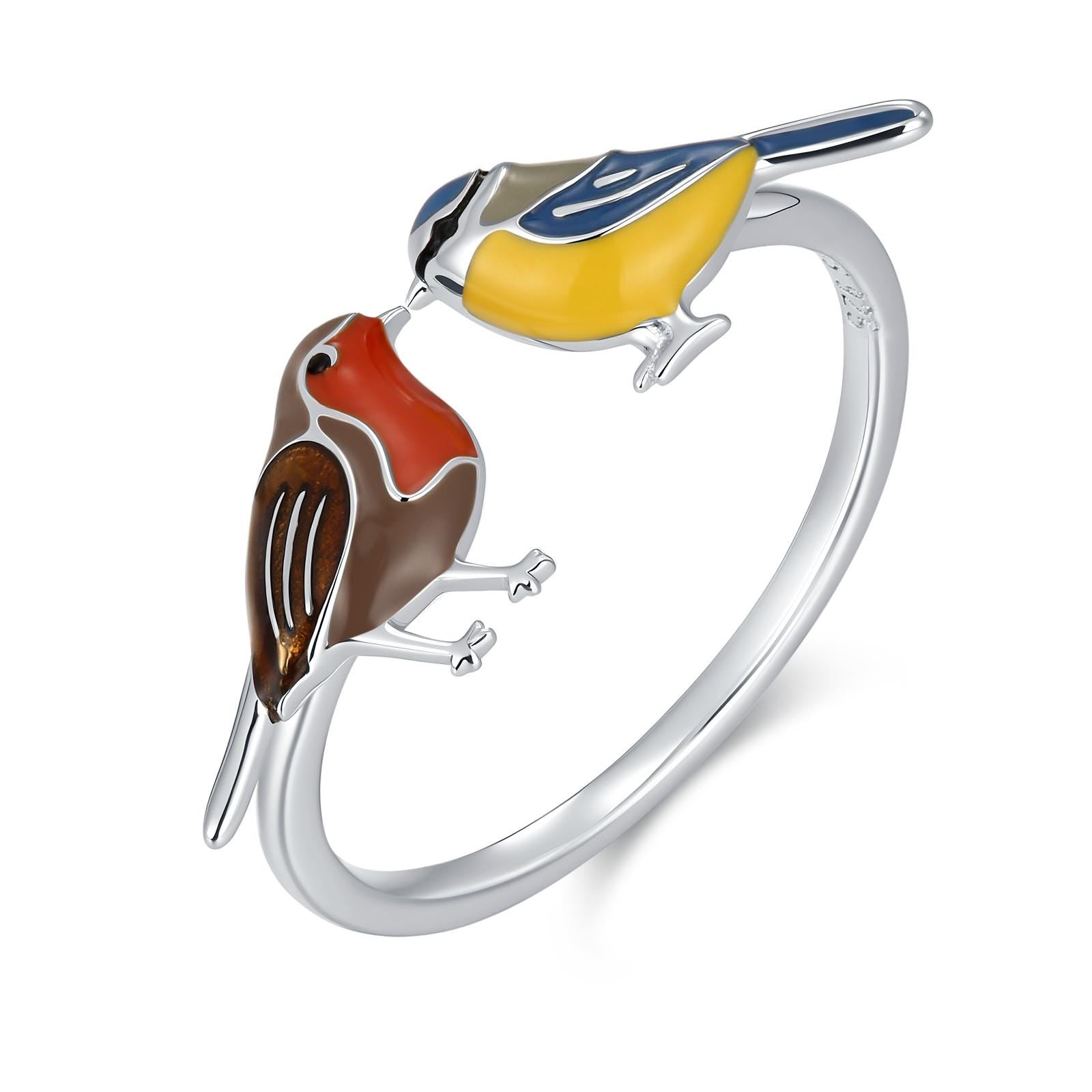 Sterling Silver Robin and Blue Tit Open Ring