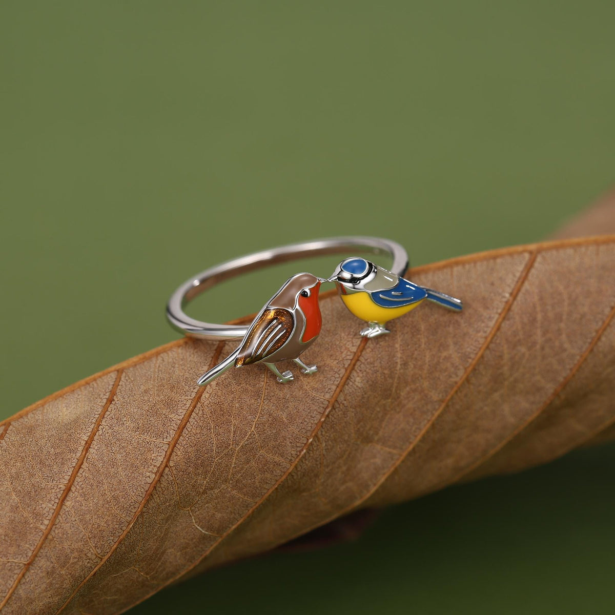Sterling Silver Robin and Blue Tit Open Ring