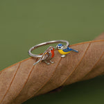 Sterling Silver Robin and Blue Tit Open Ring