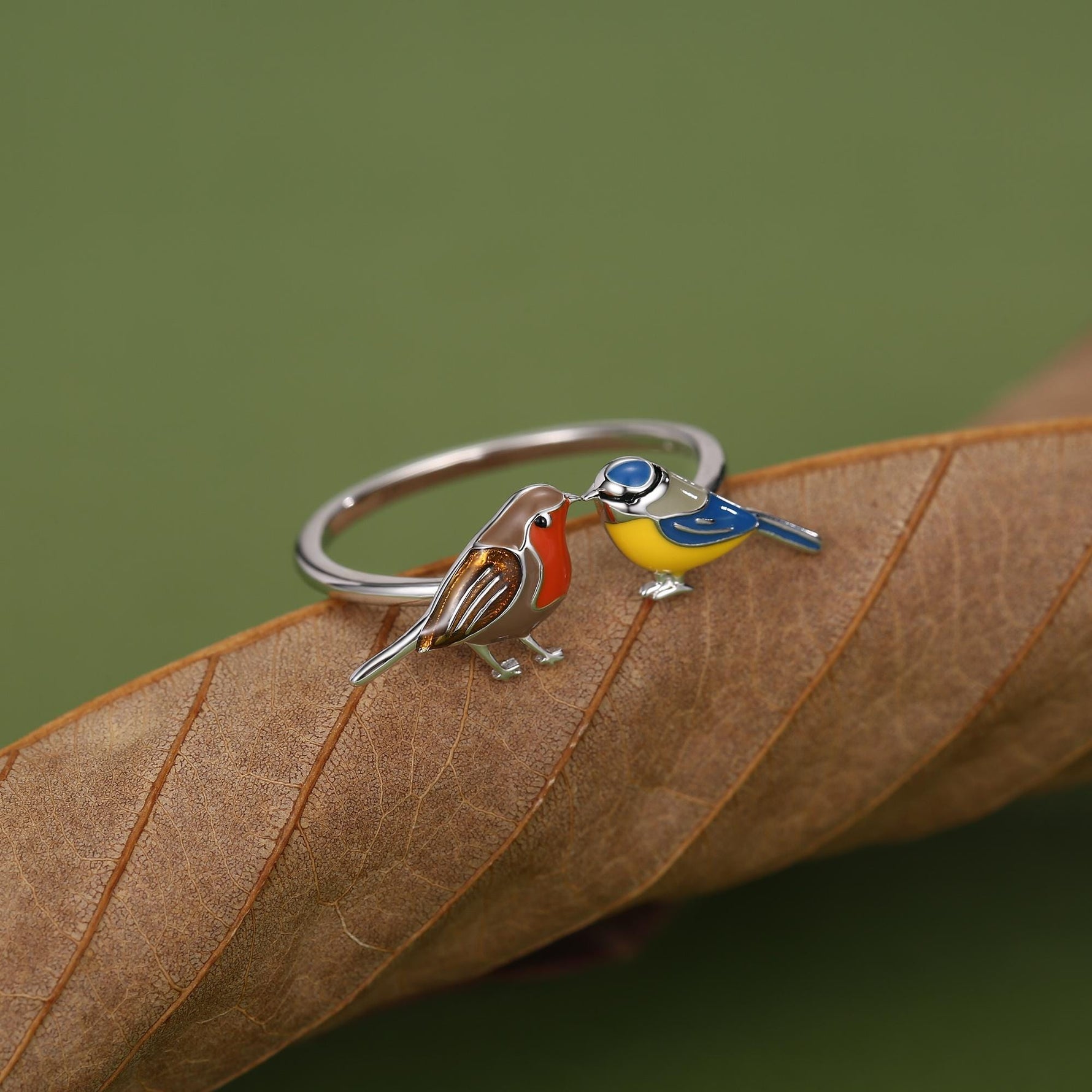 Sterling Silver Robin and Blue Tit Open Ring