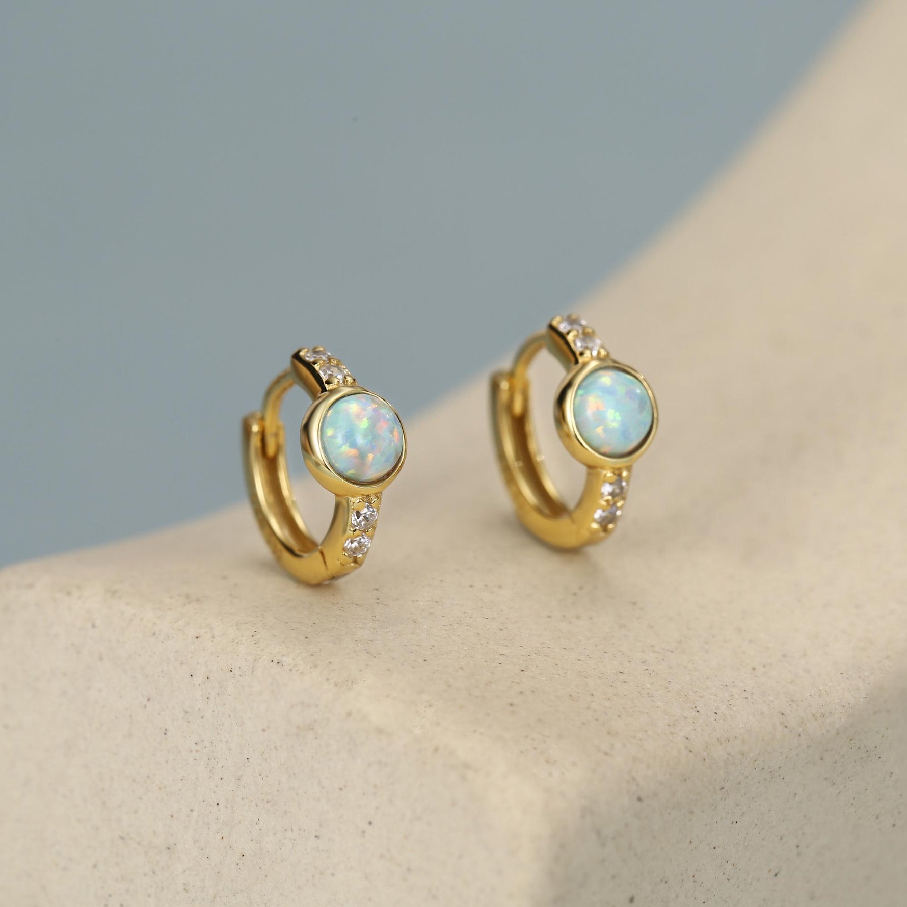 Aqua Green Opal CZ Huggie Hoop Earrings in Sterling Silver, Silver or Gold, Tiny Opal Hoops, Opal Hoops, Single Opal Hoops