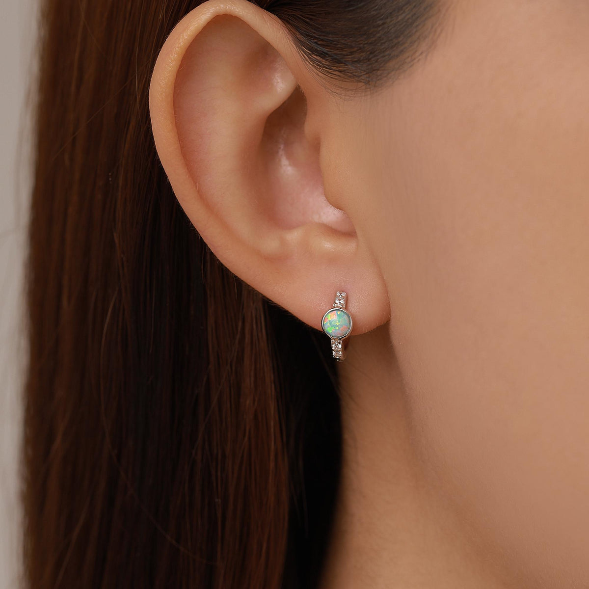 Aqua Green Opal CZ Huggie Hoop Earrings in Sterling Silver, Silver or Gold, Tiny Opal Hoops, Opal Hoops, Single Opal Hoops