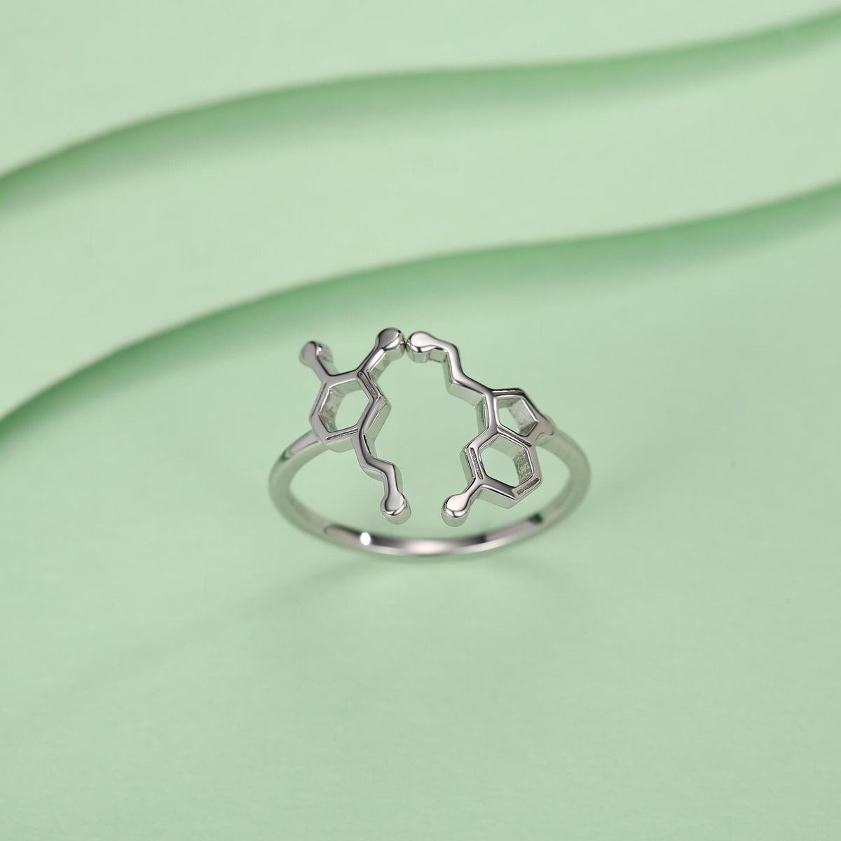 Sterling Silver Serotonin and Dopamine Molecule Open Ring