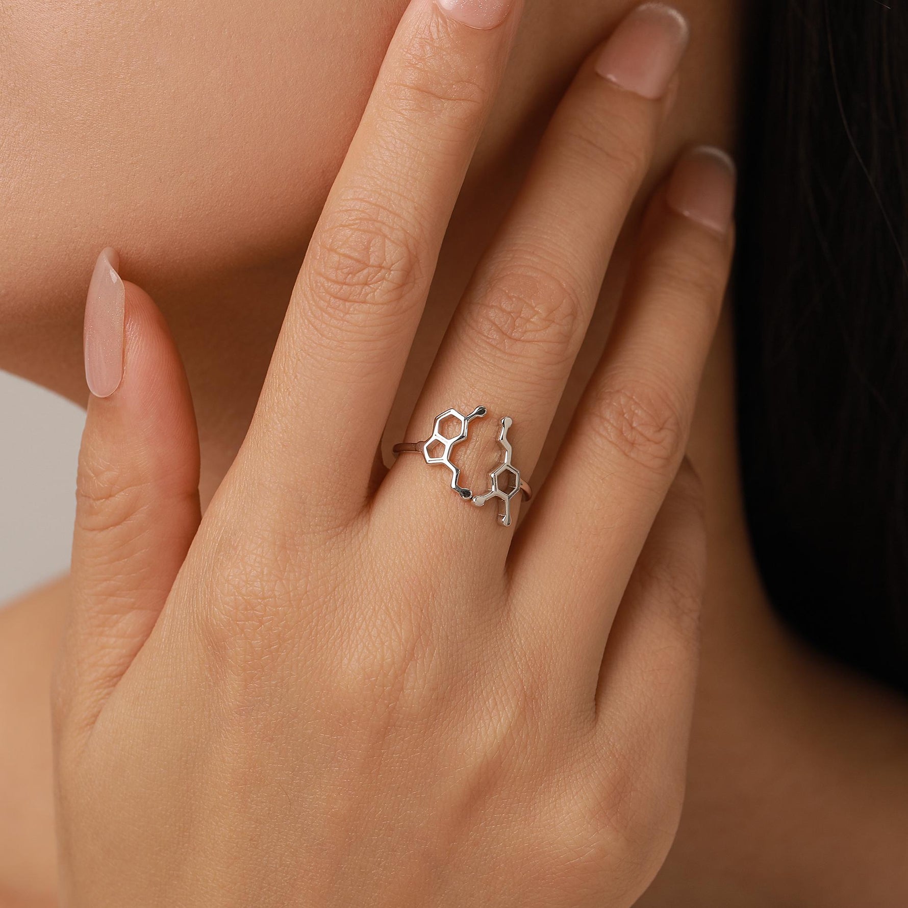 Sterling Silver Serotonin and Dopamine Molecule Open Ring