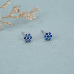 Sterling Silver Sapphire Blue CZ Flower Stud Earrings