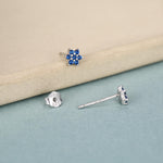 Sterling Silver Sapphire Blue CZ Flower Stud Earrings