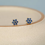 Sterling Silver Sapphire Blue CZ Flower Stud Earrings