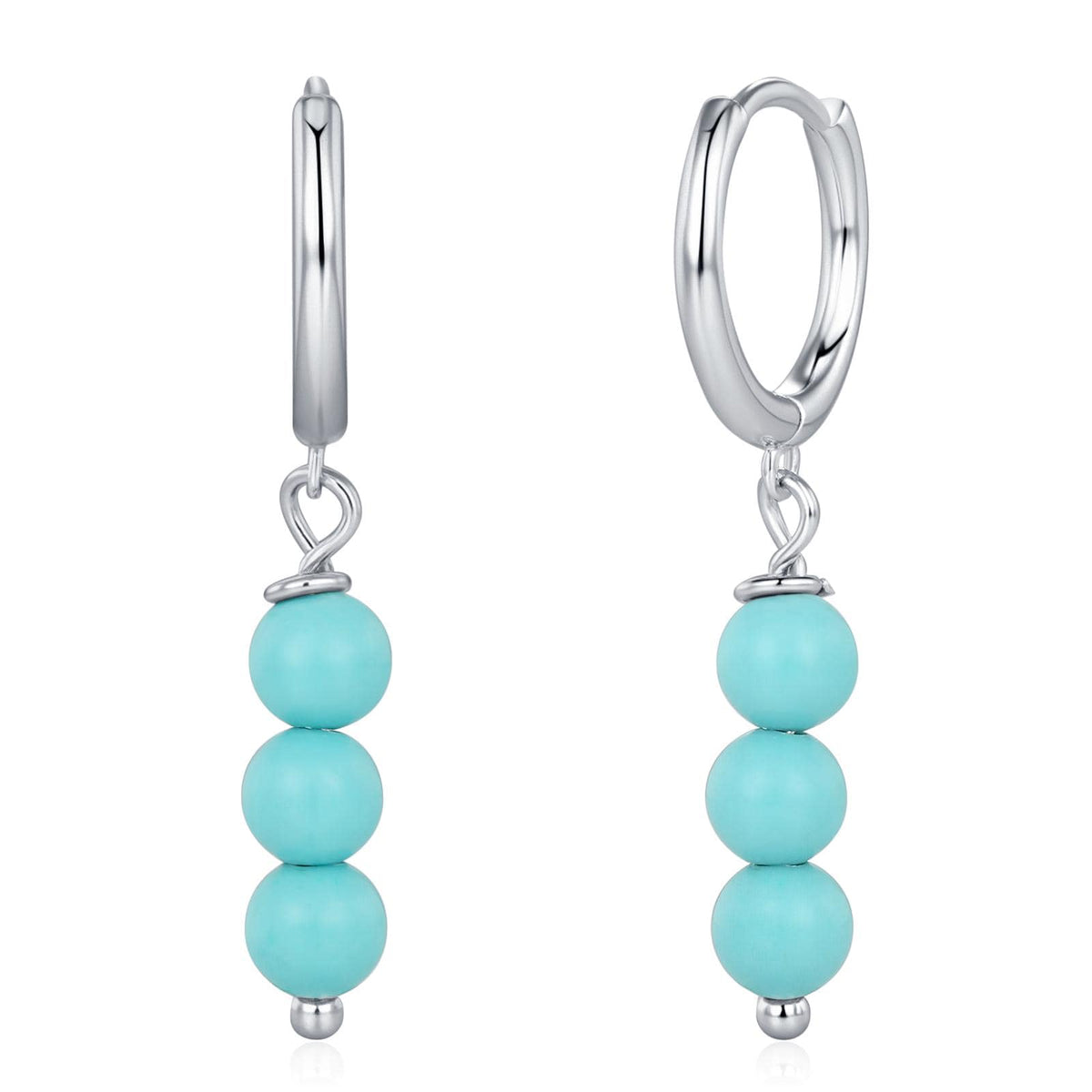 Sterling Silver Turquoise Bead Huggie Hoop Earrings