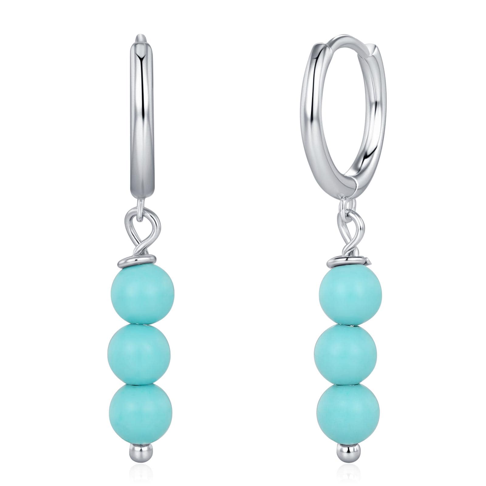 Sterling Silver Turquoise Bead Huggie Hoop Earrings