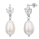 Sterling Silver Natural Freshwater Pearl and CZ Drop Earrings