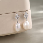 Sterling Silver Natural Freshwater Pearl and CZ Drop Earrings
