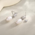 Sterling Silver Natural Freshwater Pearl and CZ Drop Earrings