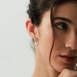 Natural Oval Pearl Trio CZ Huggie Hoop Earrings in Sterling Silver, Silver or Gold, Pearl Cluster Dangle Earrings, Genuine Freshwater Pearls