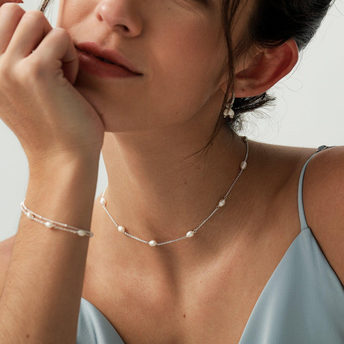 Natural Oval Pearl Trio CZ Huggie Hoop Earrings in Sterling Silver, Silver or Gold, Pearl Cluster Dangle Earrings, Genuine Freshwater Pearls