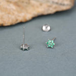 Pair of Very Tiny Emerald Green CZ Flower Stud Earrings in Sterling Silver, Silver or Gold, Crystal Flower Earrings, Stacking Earrings