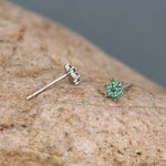 Pair of Very Tiny Emerald Green CZ Flower Stud Earrings in Sterling Silver, Silver or Gold, Crystal Flower Earrings, Stacking Earrings