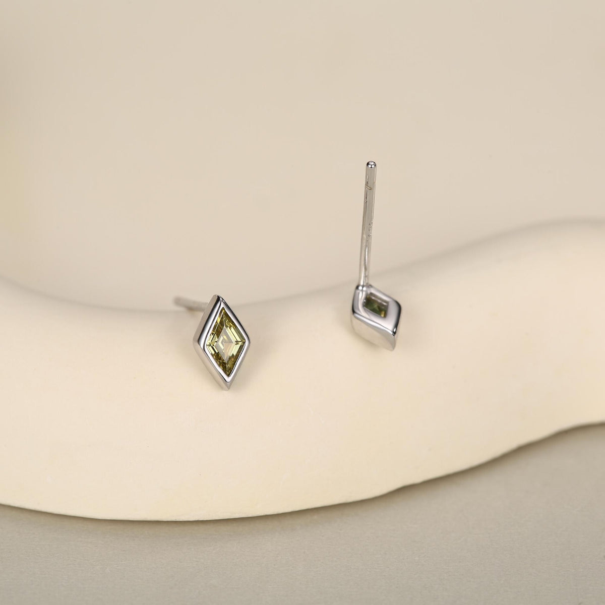 Sterling Silver Olive Green CZ Rhombus Stud Earrings