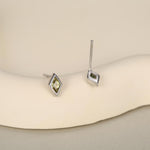 Sterling Silver Olive Green CZ Rhombus Stud Earrings