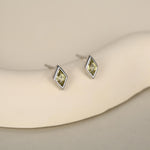 Sterling Silver Olive Green CZ Rhombus Stud Earrings