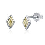 Sterling Silver Olive Green CZ Rhombus Stud Earrings