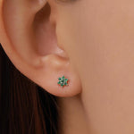Pair of Very Tiny Emerald Green CZ Flower Stud Earrings in Sterling Silver, Silver or Gold, Crystal Flower Earrings, Stacking Earrings
