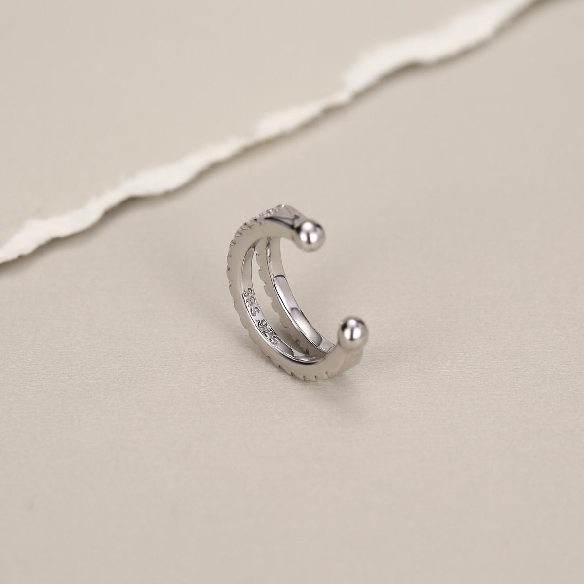 Sterling Silver Double Row CZ Ear Cuff