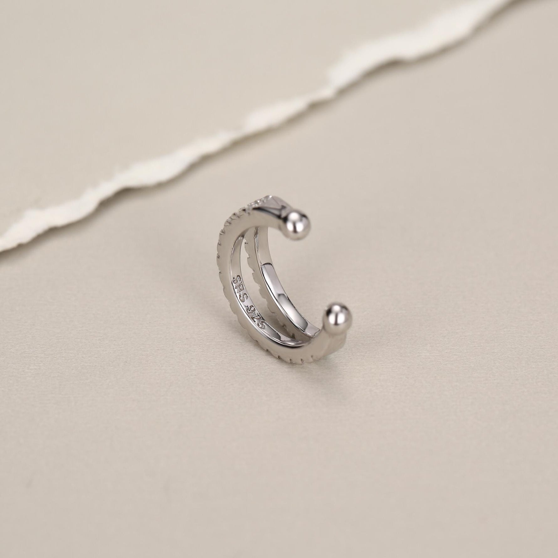 Sterling Silver Double Row CZ Ear Cuff