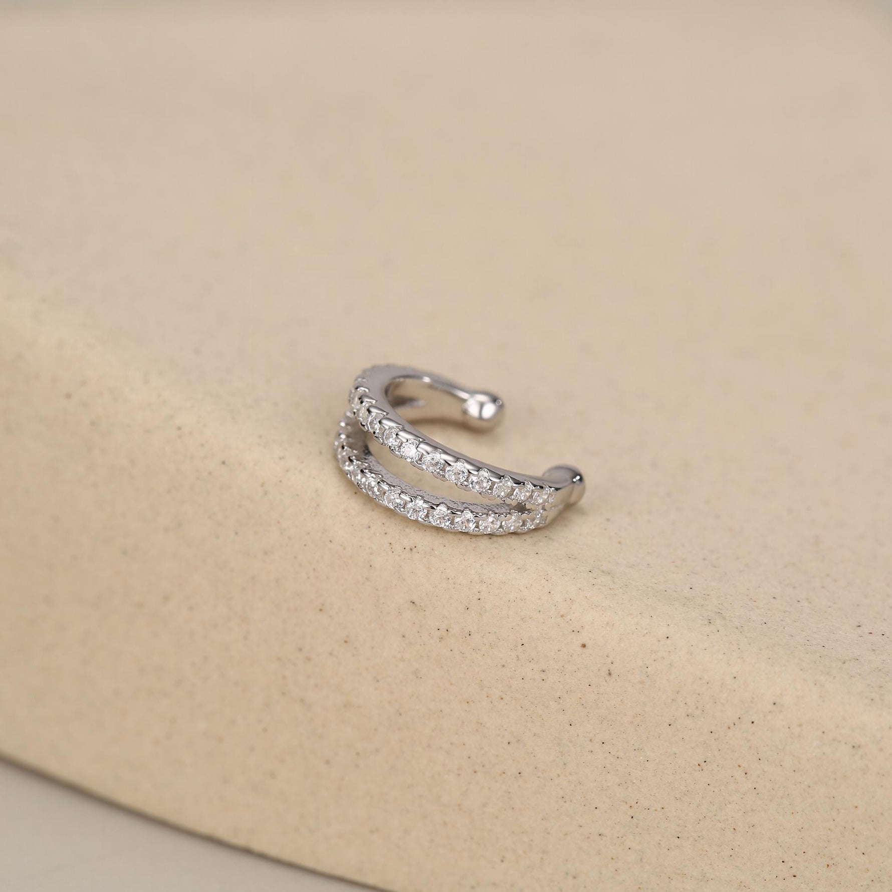 Sterling Silver Double Row CZ Ear Cuff