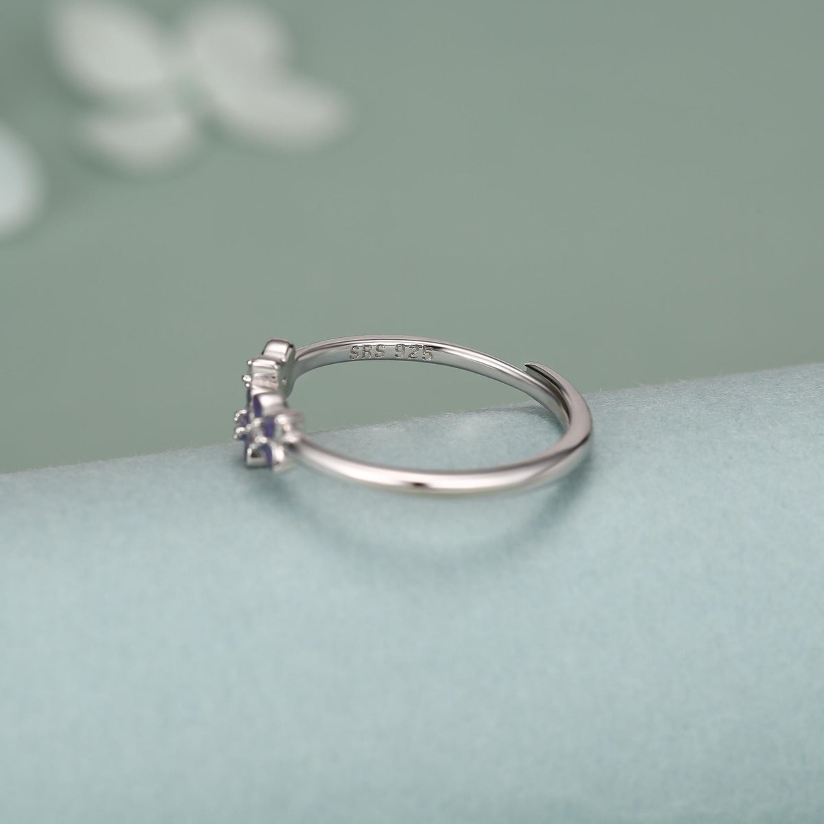 Sterling Silver Enamel Hydrangea and CZ Ring