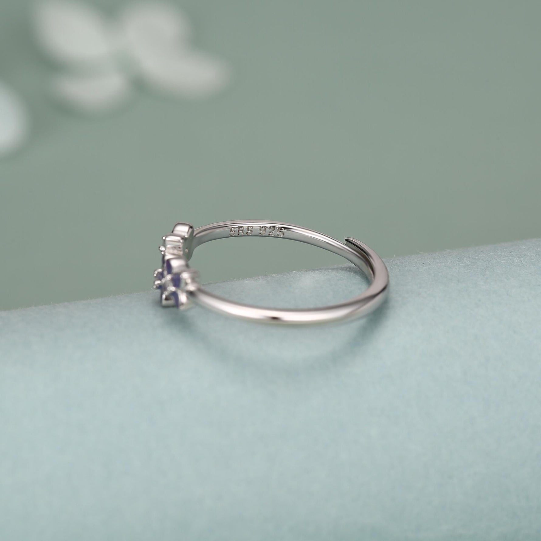 Sterling Silver Enamel Hydrangea and CZ Ring