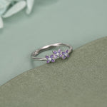 Sterling Silver Enamel Hydrangea and CZ Ring