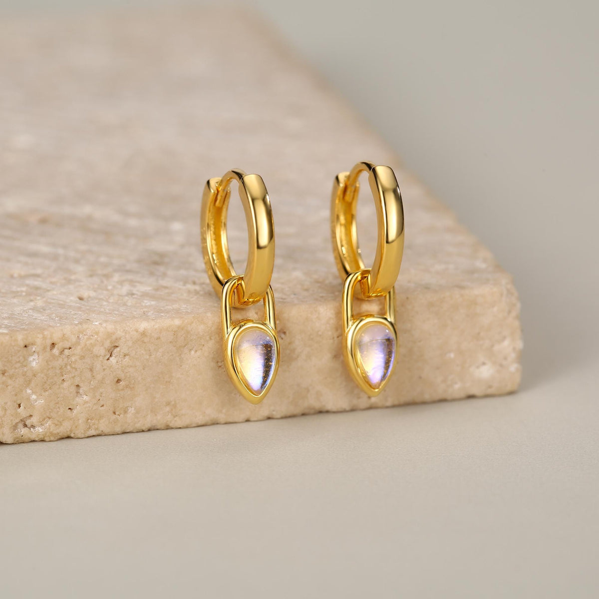 Sterling Silver Moonstone Teardrop Huggie Hoop Earrings