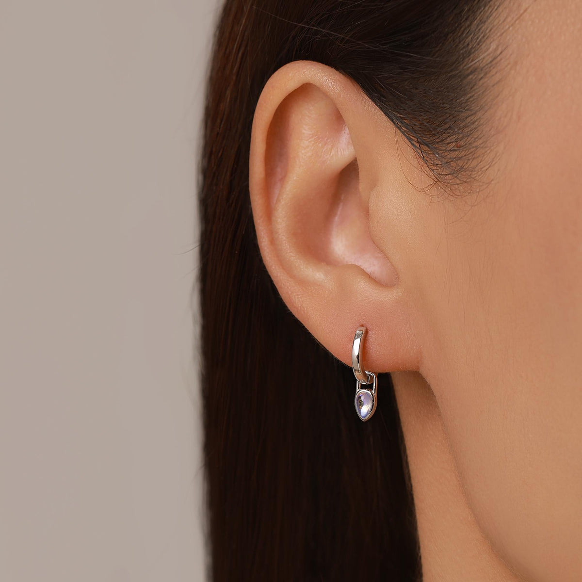 Sterling Silver Moonstone Teardrop Huggie Hoop Earrings