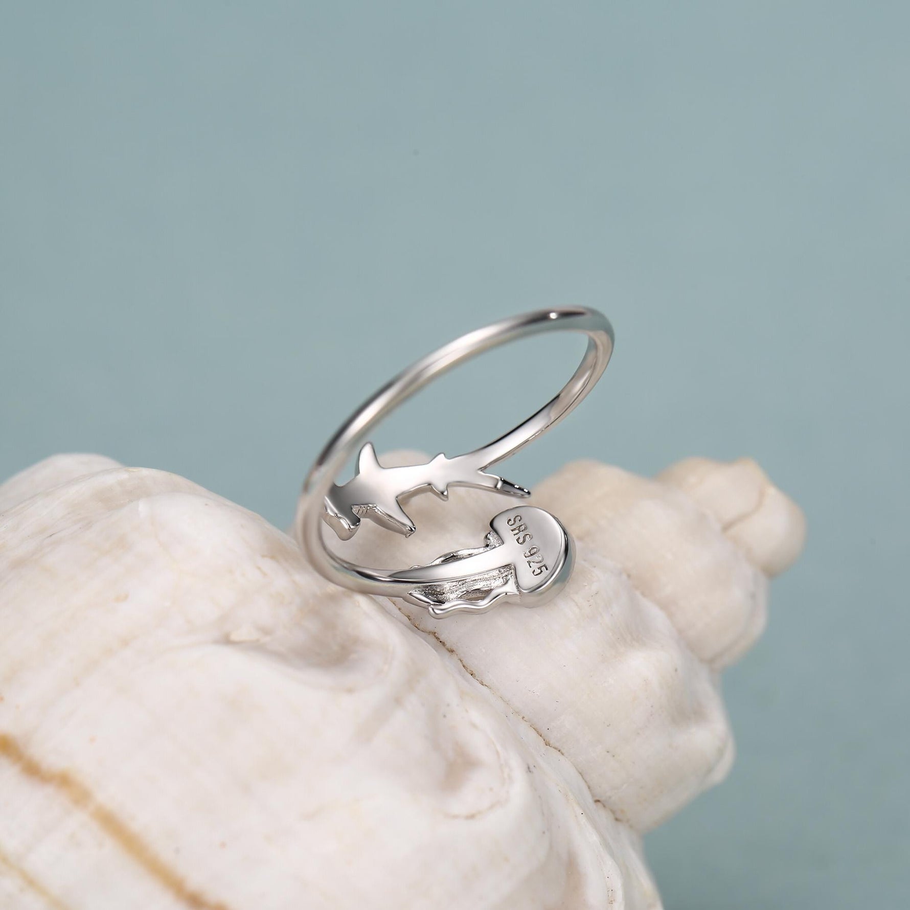 Sterling Silver Hammerhead Shark and Jellyfish Open Ring