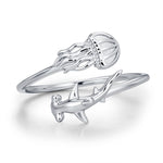 Sterling Silver Hammerhead Shark and Jellyfish Open Ring