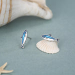 Sterling Silver Blue Enamel Sardine Stud Earrings