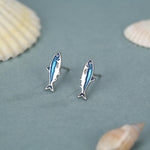 Sterling Silver Blue Enamel Sardine Stud Earrings