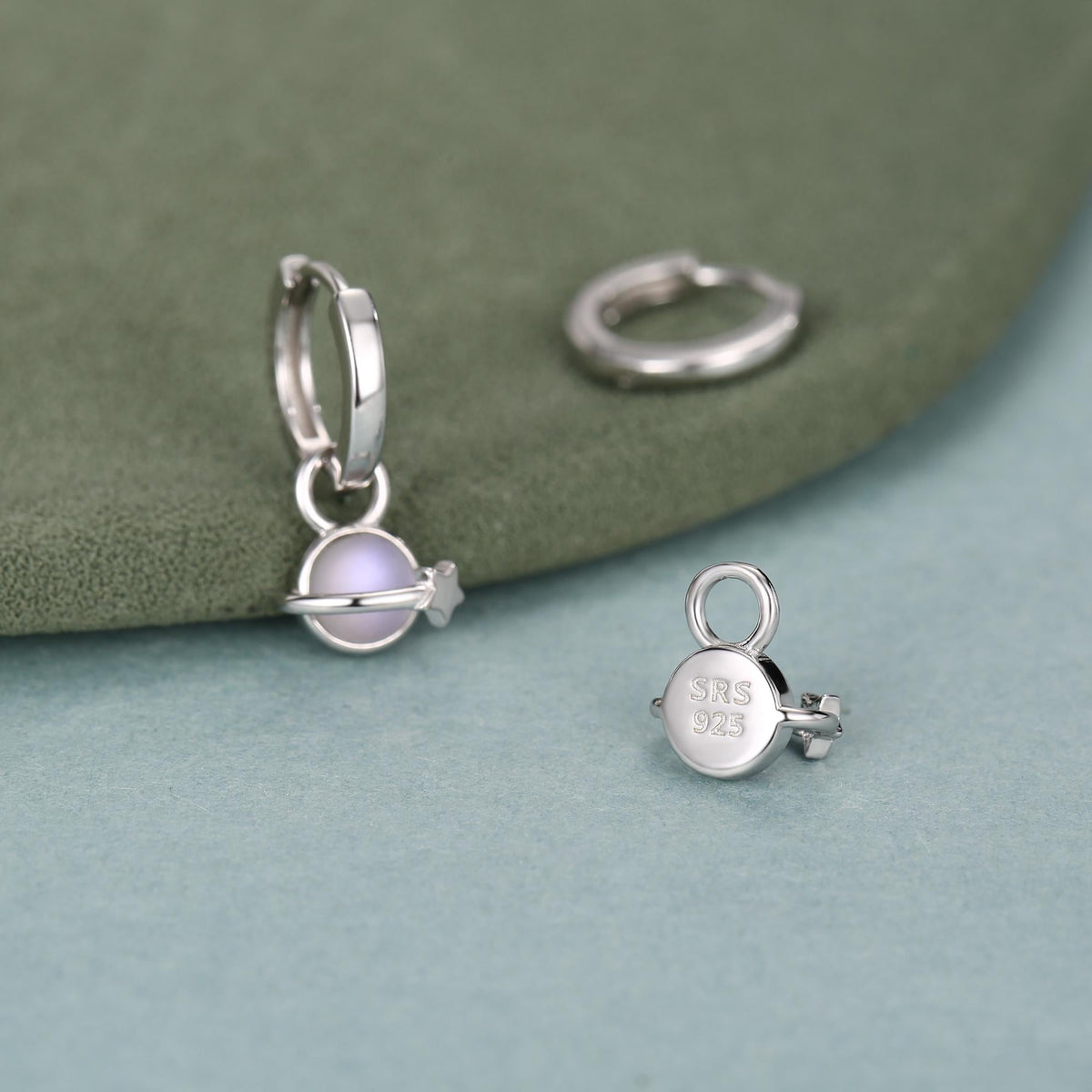Sterling Silver Planet Charm Huggie Hoop Earrings