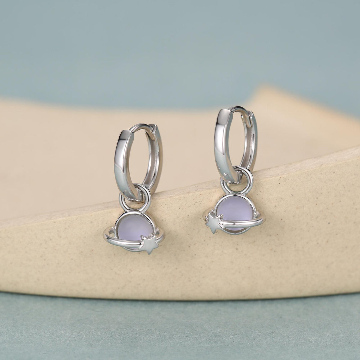 Sterling Silver Planet Charm Huggie Hoop Earrings