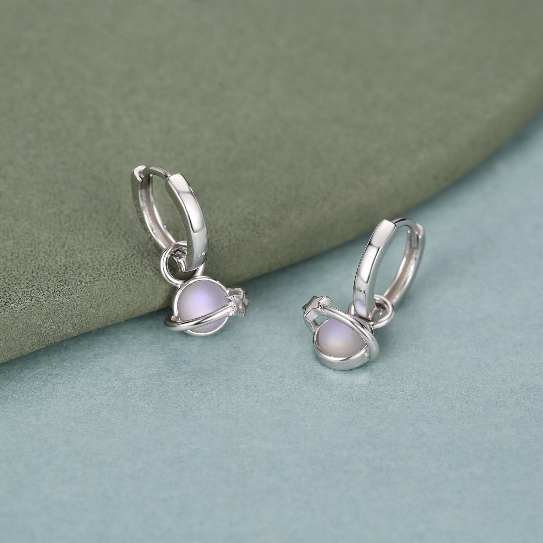 Sterling Silver Planet Charm Huggie Hoop Earrings
