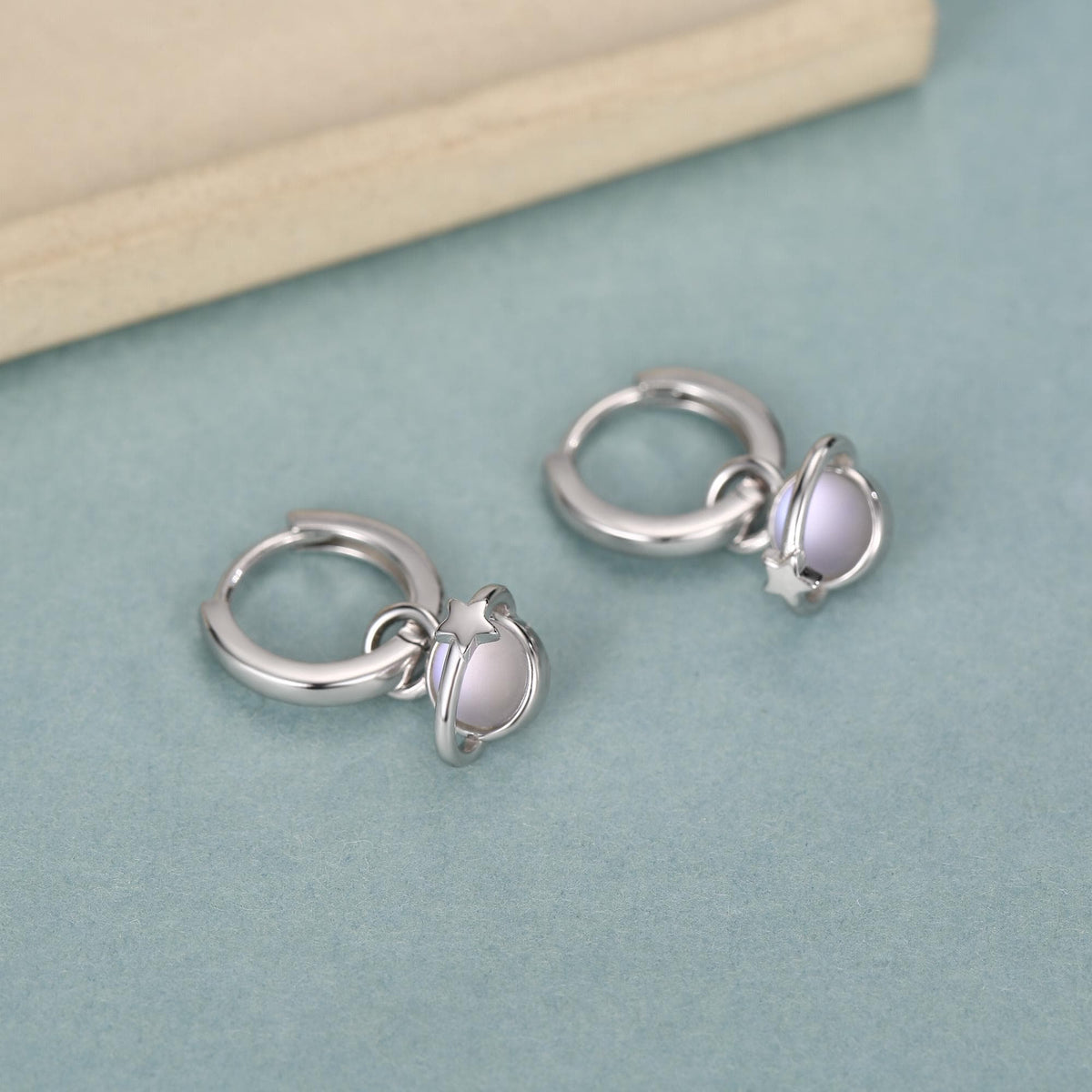 Sterling Silver Planet Charm Huggie Hoop Earrings