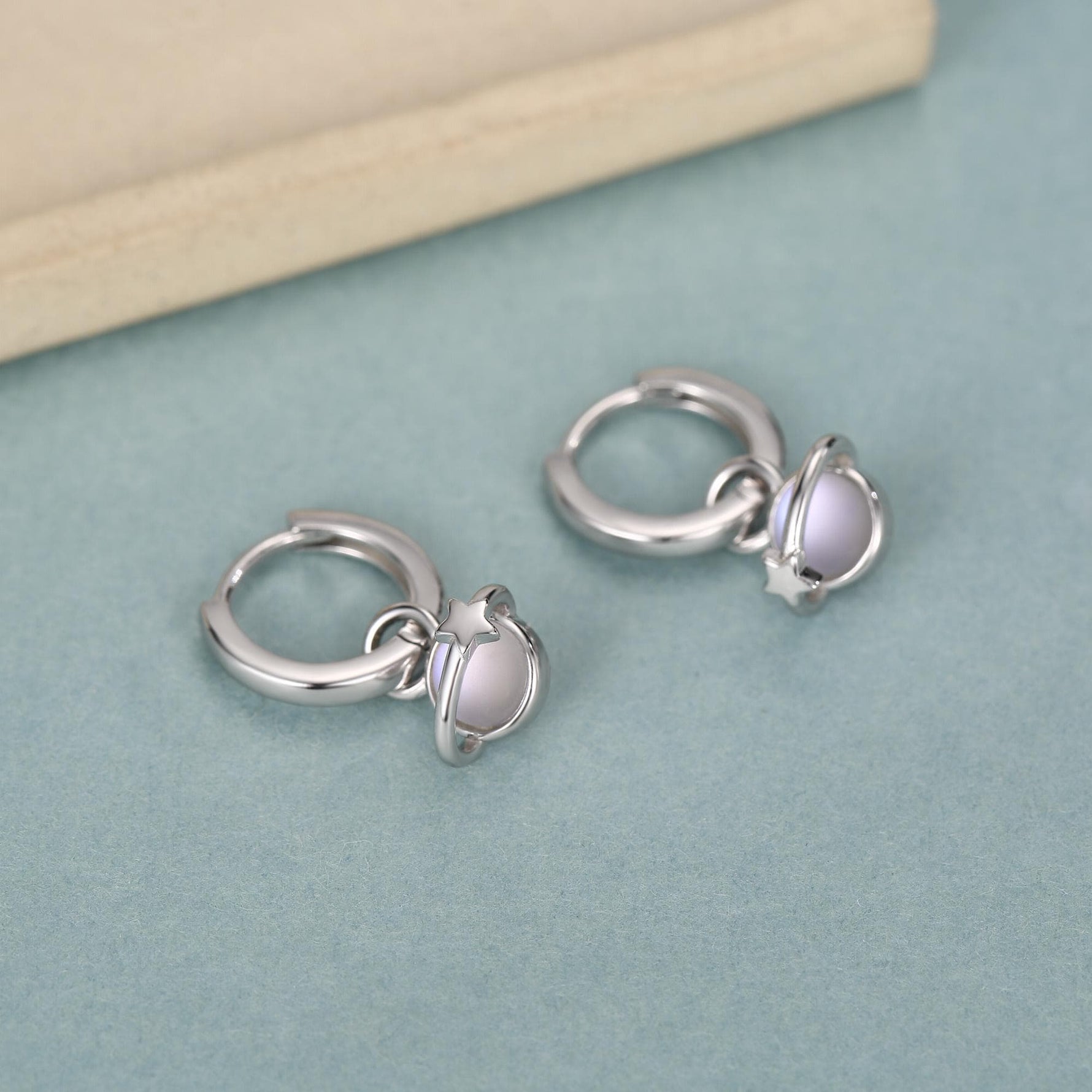 Sterling Silver Planet Charm Huggie Hoop Earrings