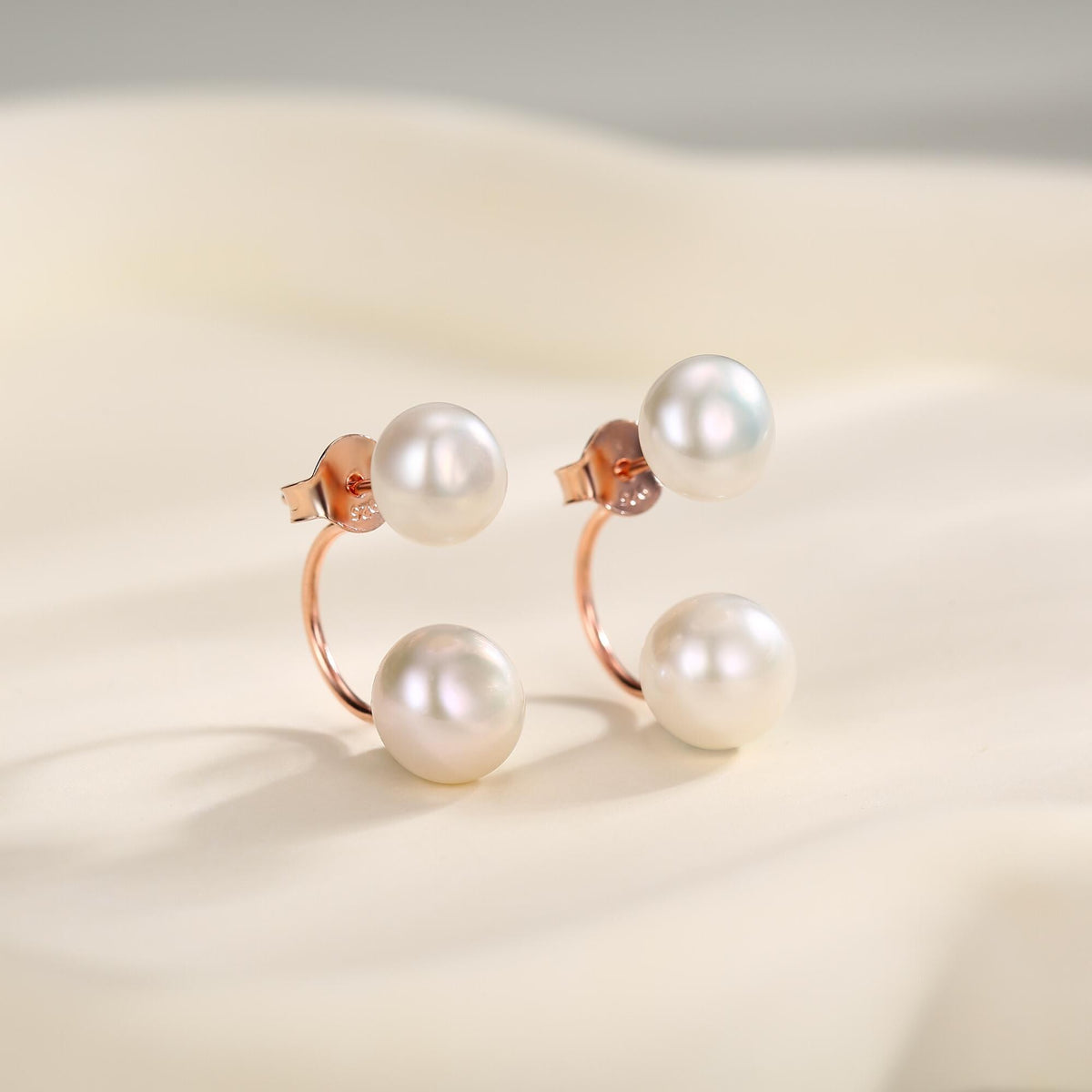 Sterling Silver Double Pearl Ear Jacket Earrings - Genuine Freshwater Pearls