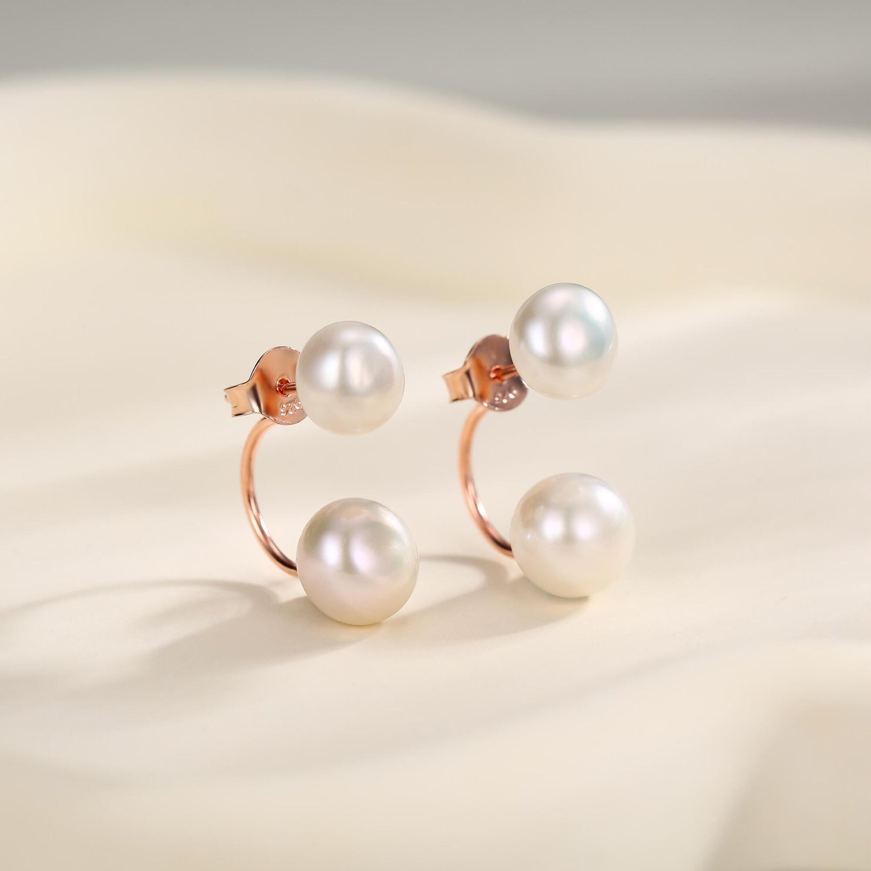 Sterling Silver Double Pearl Ear Jacket Earrings - Genuine Freshwater Pearls