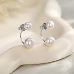 Sterling Silver Double Pearl Ear Jacket Earrings - Genuine Freshwater Pearls